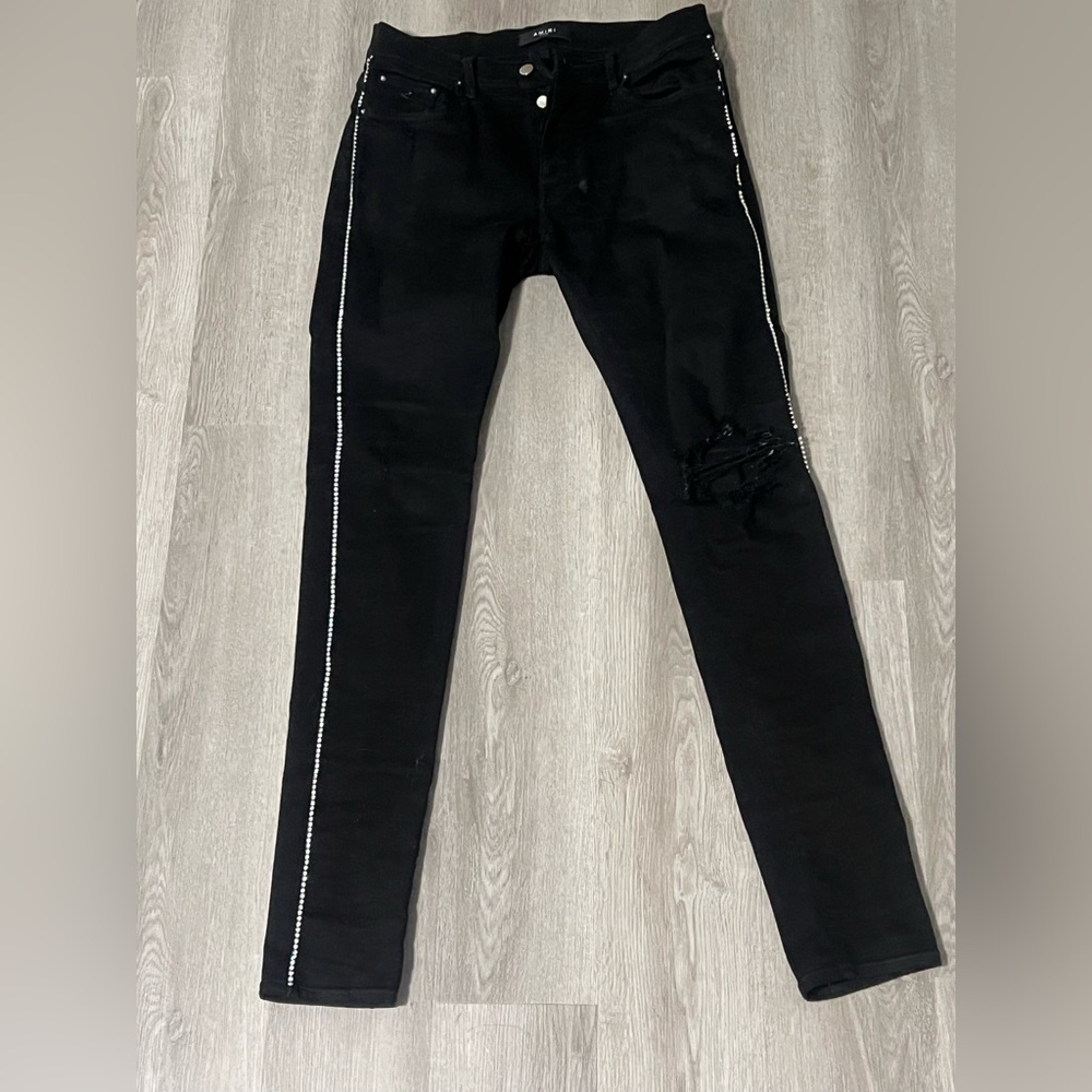 Stylish Black Distressed Jeans with White Stitching
